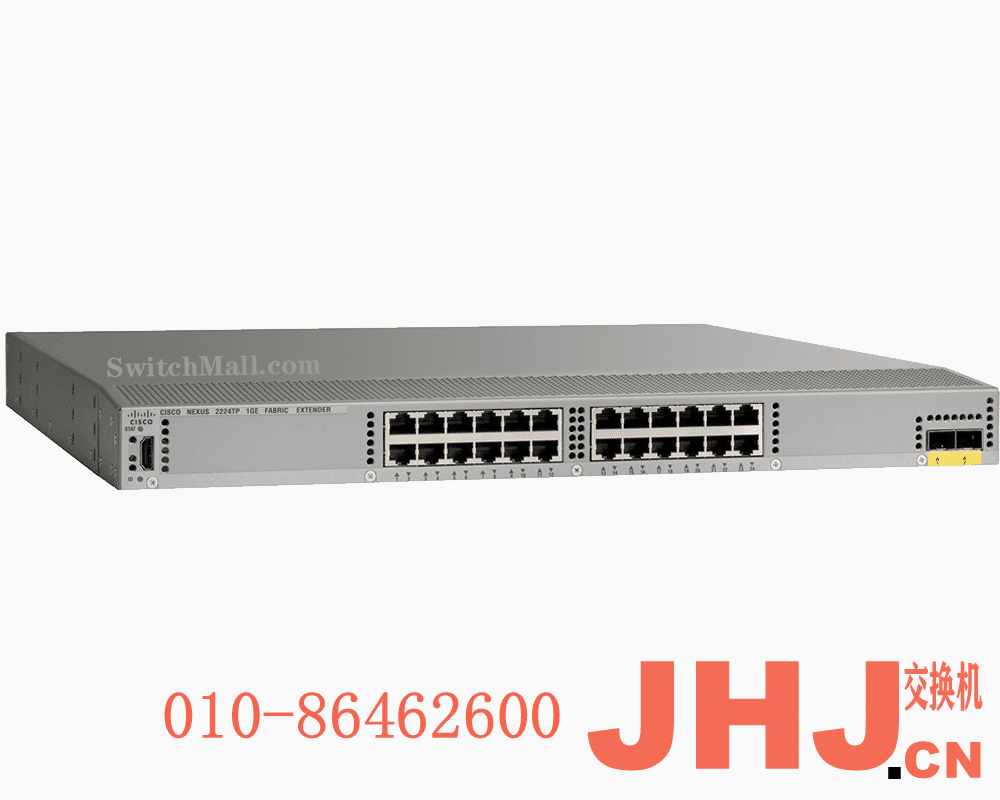 N2K-C2224TP Cisco Nexus 2224TP Series 1GE Fabric Extender, 2PS, 1 Fan Module, 24×100/1000Base-T + 2x10GE (req SFP+), choice of airflow and power supply